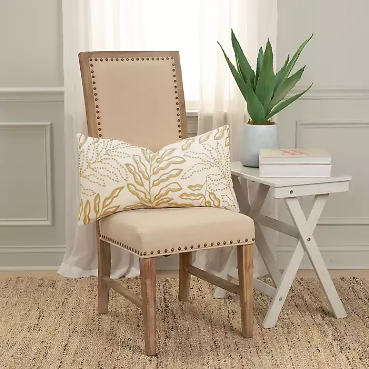 Clearance Neutral Embroidered Botanical Lumbar Pillow Pillows