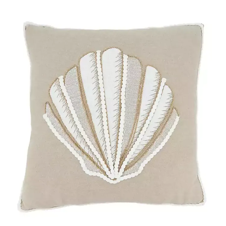 Hot Neutral Embroidered Shell Throw Pillow Pillows