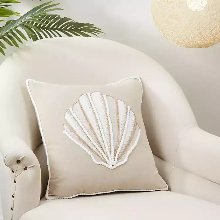 Hot Neutral Embroidered Shell Throw Pillow Pillows