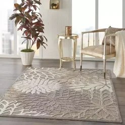 Kirklands Home Outdoor Rugs|Neutral Floral Burst Outdoor Area Rug, 5x7