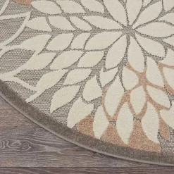 Kirklands Home Outdoor Rugs|Neutral Floral Burst Outdoor Round Area Rug, 5 ft.