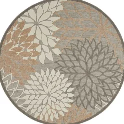 Kirklands Home Outdoor Rugs|Neutral Floral Burst Outdoor Round Area Rug, 7 ft.