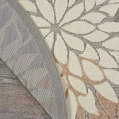 Kirklands Home Outdoor Rugs|Neutral Floral Burst Outdoor Round Area Rug, 7 ft.