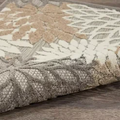 Kirklands Home Outdoor Rugs|Neutral Floral Burst Outdoor Round Area Rug, 7 ft.