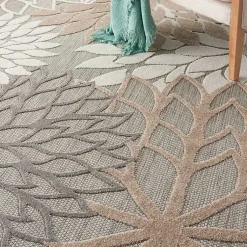 Kirklands Home Outdoor Rugs|Neutral Floral Burst Outdoor Round Area Rug, 7 ft.