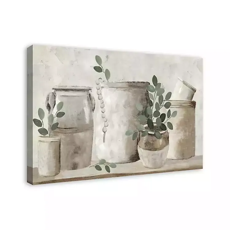Kirklands Home Canvas Art|Neutral Greenery Pottery Canvas Art Print Gray