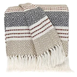 Neutral Herringbone Multi Striped Throw Blankets & Throws
