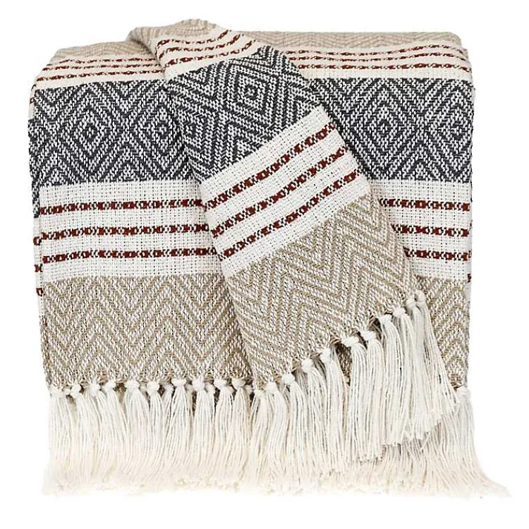 Neutral Herringbone Multi Striped Throw Blankets & Throws