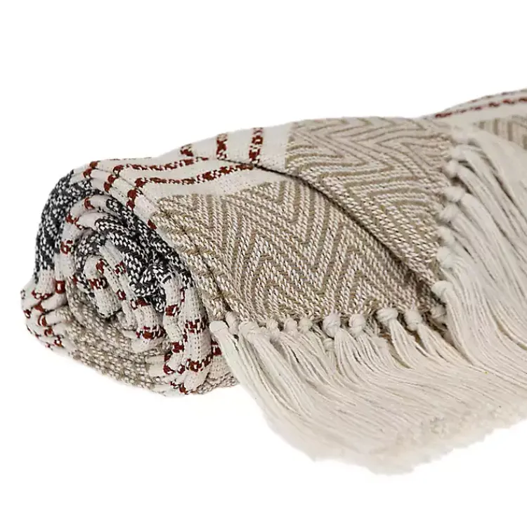 Neutral Herringbone Multi Striped Throw Blankets & Throws