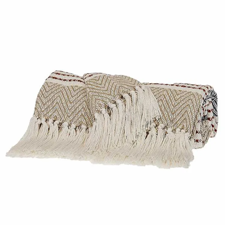 Neutral Herringbone Multi Striped Throw Blankets & Throws