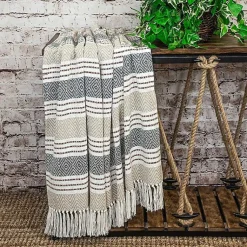 Neutral Herringbone Multi Striped Throw Blankets & Throws