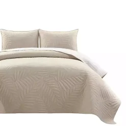Kirklands Home Quilts|Neutral Leaf Reversible 3-pc. Full/Queen Quilt Set