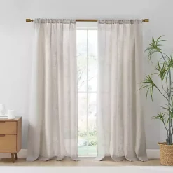 Kirklands Home Curtains & Drapes|Neutral Linen Blend Curtain Panel Set, 84 in Tan