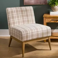 Kirklands Home Accent Chairs|Neutral Plaid Slipper Accent Chair