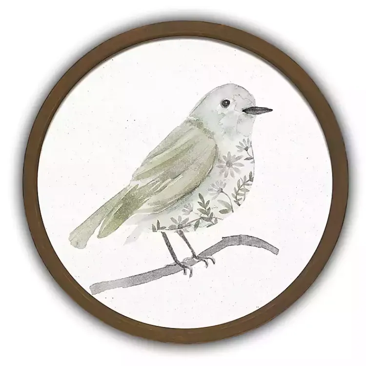 Kirklands Home Framed Art|Neutral Sage Bird I Round Framed Art Print