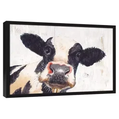 Kirklands Home Framed Art|Neutral Staring Cow Framed Canvas Art Print