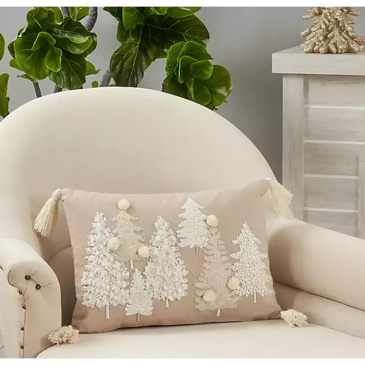 Clearance Neutral Tree Village Down Lumbar Pillow Christmas Pillows