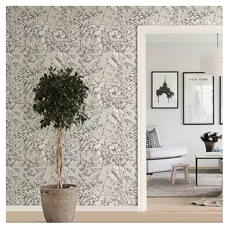 Kirklands Home Wall Murals & Wallpaper|Neutral Tropic Floral Peel & Stick Wallpaper