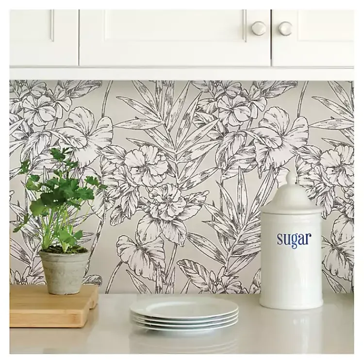 Kirklands Home Wall Murals & Wallpaper|Neutral Tropic Floral Peel & Stick Wallpaper
