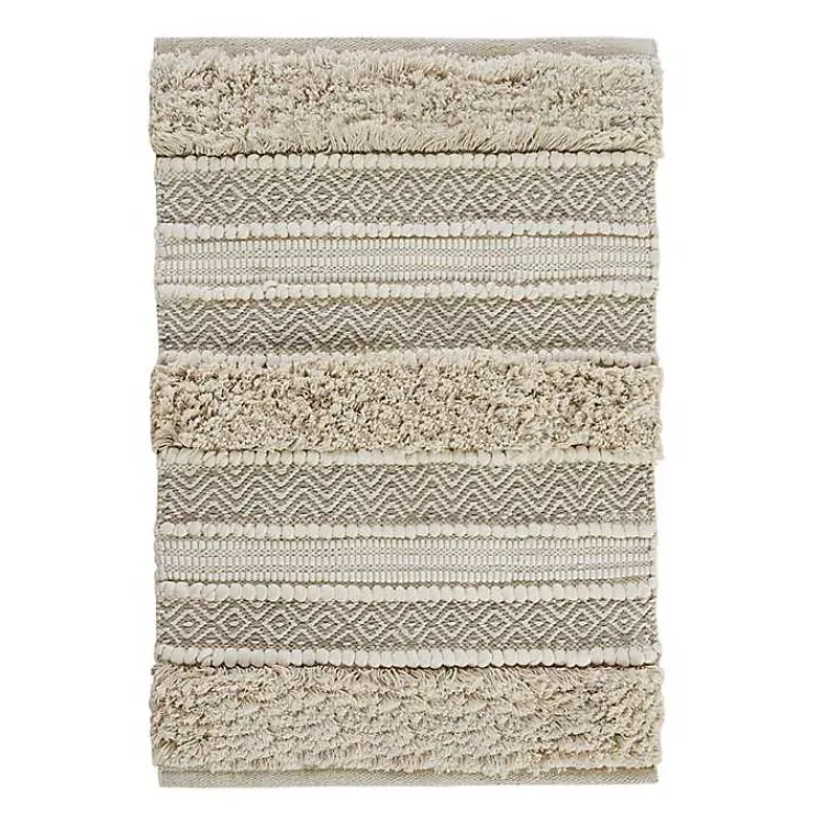 Kirklands Home Bathroom Rugs|Neutral Tufted Stripes Woven Bath Mat Brown