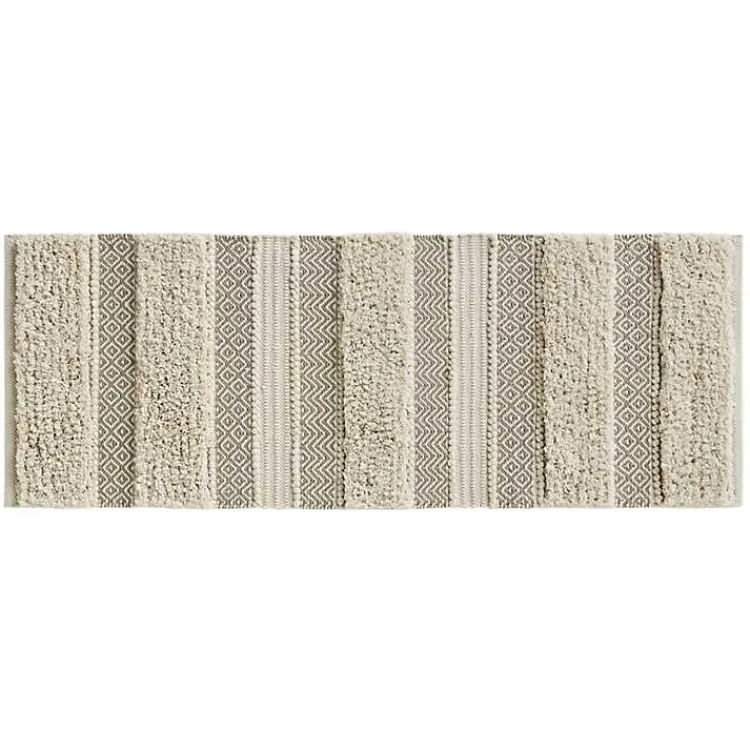 Kirklands Home Bathroom Rugs|Neutral Tufted Stripes Woven Bath Runner Brown