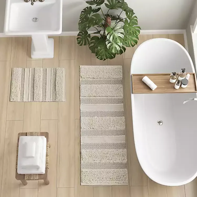 Kirklands Home Bathroom Rugs|Neutral Tufted Stripes Woven Bath Runner Brown