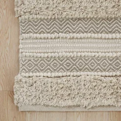 Kirklands Home Bathroom Rugs|Neutral Tufted Stripes Woven Bath Runner Brown