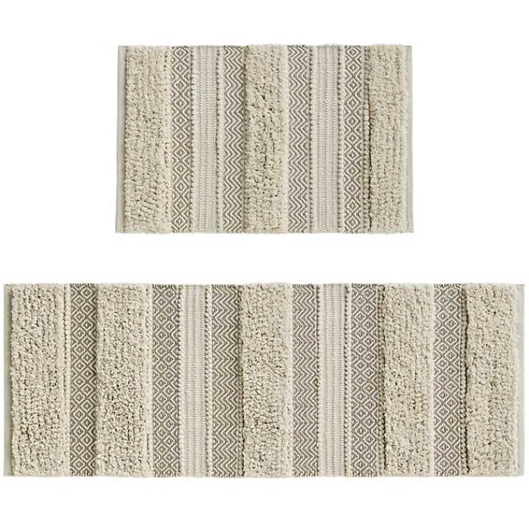 Kirklands Home Bathroom Rugs|Neutral Tufted Stripes Woven Bath Runner Brown