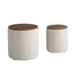 Kirklands Home Benches & Ottomans|Neutral Upholstered Nesting Ottomans, Set of 2 Ivory
