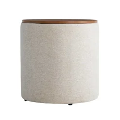 Kirklands Home Benches & Ottomans|Neutral Upholstered Nesting Ottomans, Set of 2 Ivory