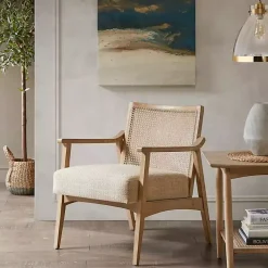 Kirklands Home Accent Chairs|Neutral Wheat Mid-Century Modern Accent Chair Tan