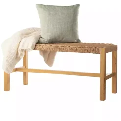 Kirklands Home Entryway Furniture|Newport Natural Wood and Rattan Bench Brown