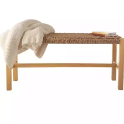 Kirklands Home Entryway Furniture|Newport Natural Wood and Rattan Bench Brown
