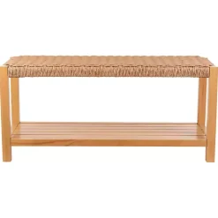 Kirklands Home Entryway Furniture|Newport Natural Wood and Rattan Bench with Shelf Brown