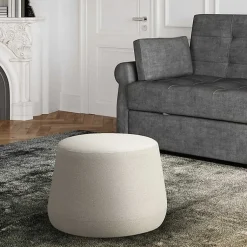 Kirklands Home Benches & Ottomans|Newton Boucle Thimble Ottoman Ivory