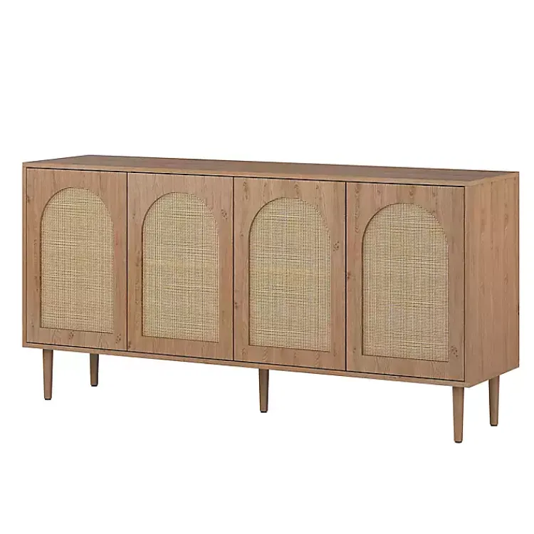 Kirklands Home Cabinets & Sideboards|Oak and Natural Rattan 4-Door Sideboard Brown