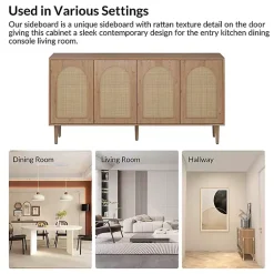 Kirklands Home Cabinets & Sideboards|Oak and Natural Rattan 4-Door Sideboard Brown
