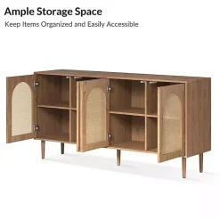 Kirklands Home Cabinets & Sideboards|Oak and Natural Rattan 4-Door Sideboard Brown