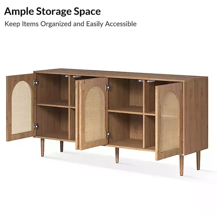 Kirklands Home Cabinets & Sideboards|Oak and Natural Rattan 4-Door Sideboard Brown