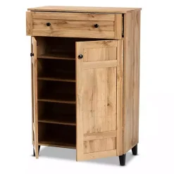 Kirklands Home Entryway Furniture|Oak 2-Door Grid Shoe Storage Cabinet Tan