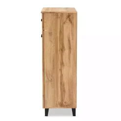 Kirklands Home Entryway Furniture|Oak 2-Door Grid Shoe Storage Cabinet Tan
