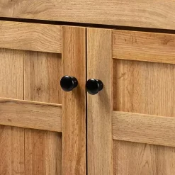 Kirklands Home Entryway Furniture|Oak 2-Door Grid Shoe Storage Cabinet Tan