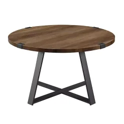 Kirklands Home Coffee Tables|Oak Urban Rustic Round Coffee Table Brown
