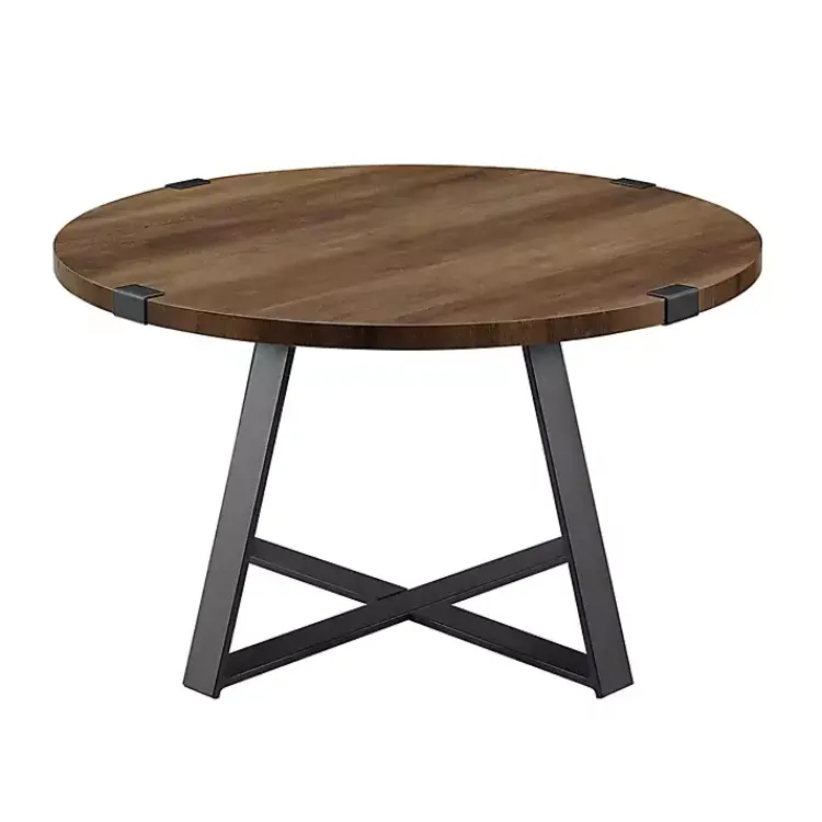 Kirklands Home Coffee Tables|Oak Urban Rustic Round Coffee Table Brown