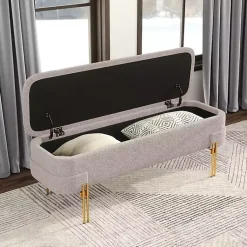 Kirklands Home Benches & Ottomans|Oatmeal Shearling Upholstered Storage Bench Tan