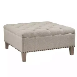 Kirklands Home Benches & Ottomans|Oatmeal Tufted Square Ottoman Tan