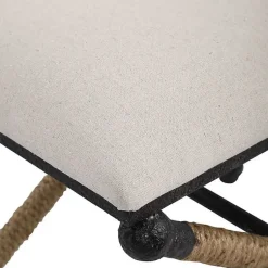 Kirklands Home Benches & Ottomans|Oatmeal Upholstered Wrapped Rope Frame Bench Ivory