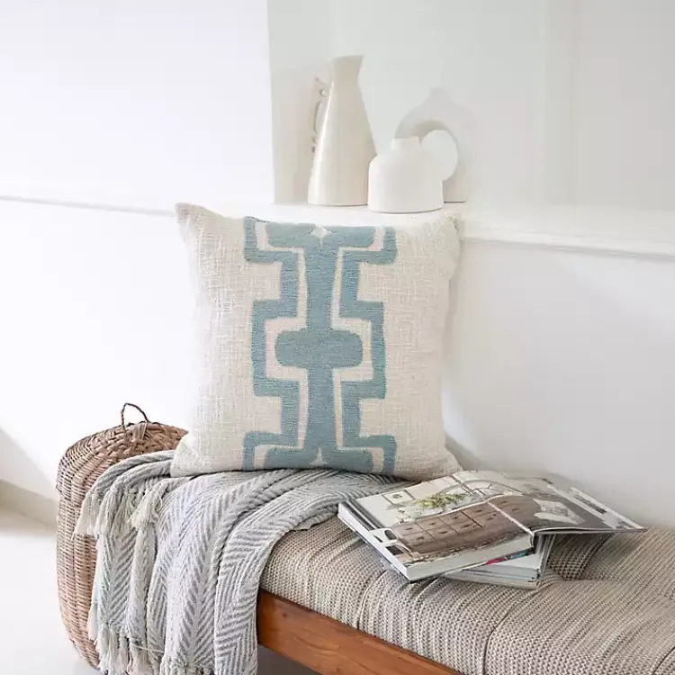 Discount Ocean Blue Geometric Stripe Pillow Pillows