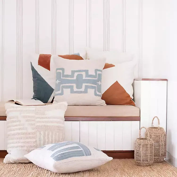 Discount Ocean Blue Geometric Stripe Pillow Pillows