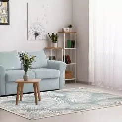 Kirklands Home Outdoor Rugs|Ocean Blue Palm Leaves Outdoor Area Rug, 6x9